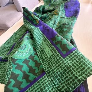 Vtg Christian Dior 100% Silk Purple Blue Paisley Floral 31” Square Scarf Signed